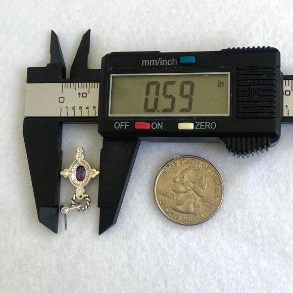 Sterling Silver 925 Oval Purple CZ & Marcasite Rope Accent Dangle Drop Earrings - Picture 15 of 16